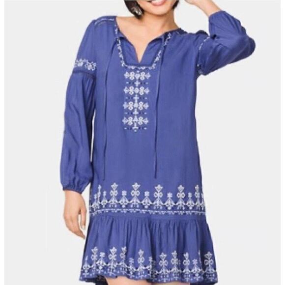 Westport Embroidered Mini Dress Womens Medium Boho Peasant Chic Western Indie - Picture 1 of 6